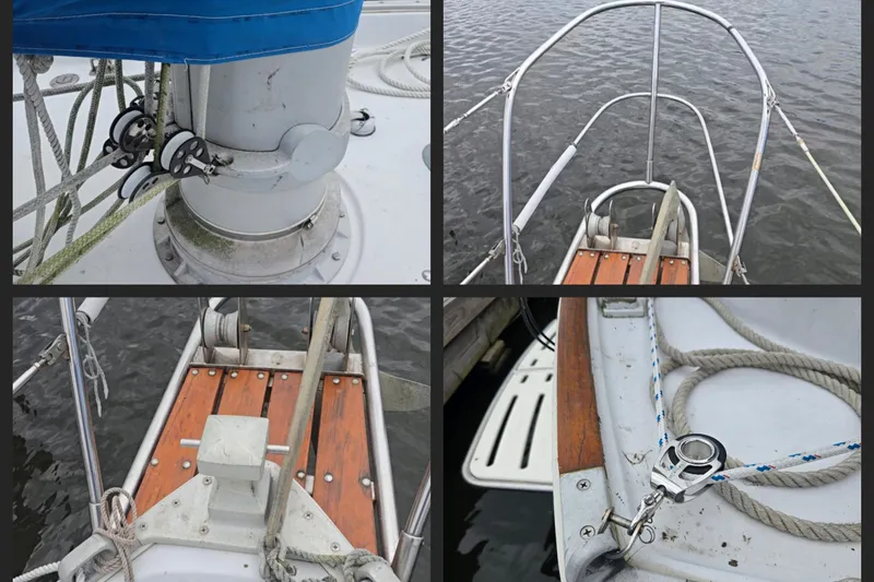 Slide: The Image of 1987 Nonsuch 30 Ultra sailboat details: mast, bow, deck fittings, and rigging. - 18