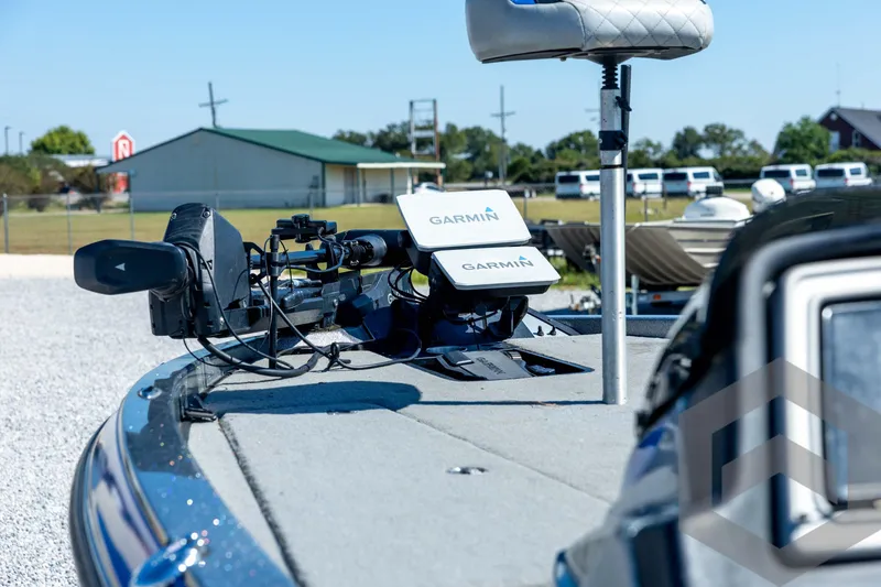 Slide: The Image of 2023 Caymas CX19 boat with Garmin trolling motor and foot pedal on deck. - 37