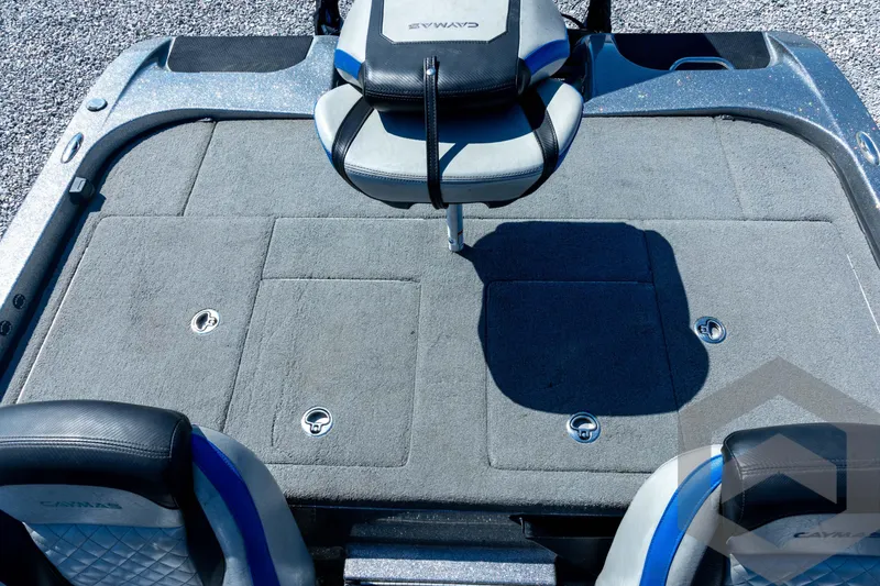 Slide: The Image of 2023 Caymas CX19 boat, aerial view, featuring sleek design and modern seating arrangement. - 68