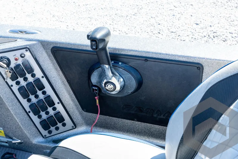 Slide: The Image of 2023 Caymas CX19 boat, aerial view, showcasing sleek design and spacious seating. - 69