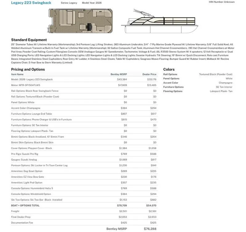 Slide: The Image of Bentley Pontoons 223 Legacy Swingback 2026 - 2