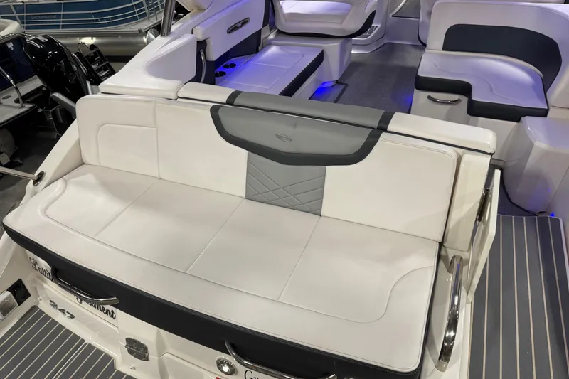 Slide: The Image of 2019 Chaparral 347 SSX boat interior with luxurious seating and modern design. - 20