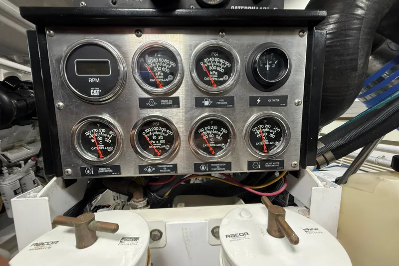 Slide: The Image of Control panel of a 2004 Viking 65 Convertible yacht engine room. - 44