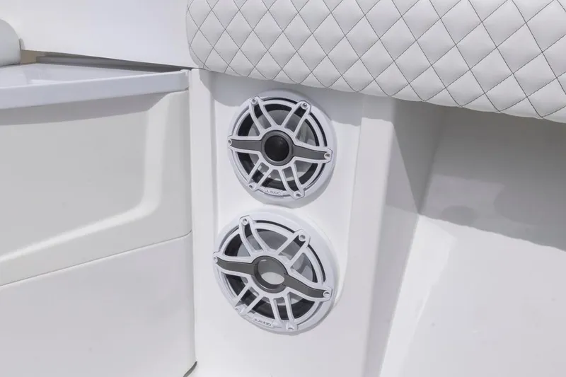 Slide: The Image of Speakers on 2023 HCB 39 Speciale boat with quilted upholstery detail. - 19