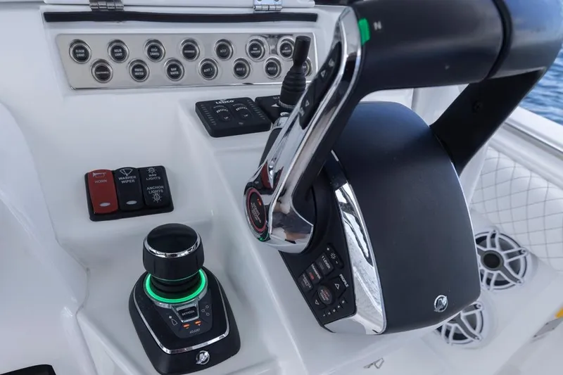 Slide: The Image of Control panel of 2023 HCB 39 Speciale boat with joystick and throttle. - 32