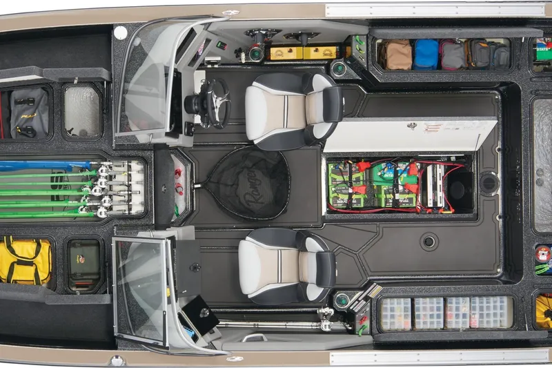 Slide: The Image of 2026 Ranger 622FS Pro boat interior with organized fishing gear and equipment storage. - 4