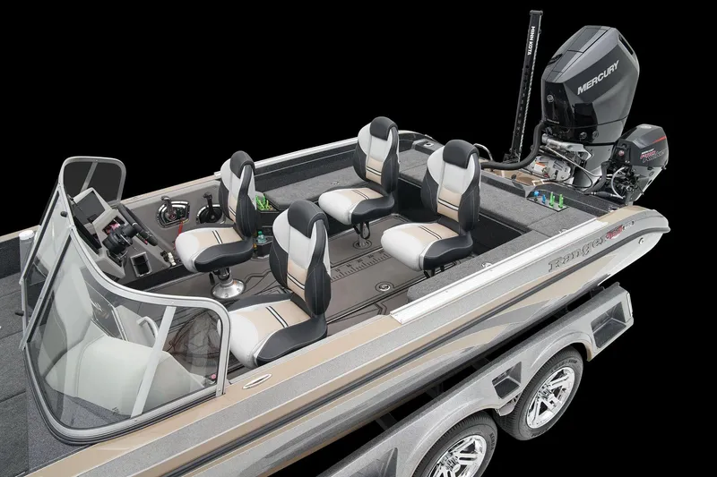 Slide: The Image of 2026 Ranger 622FS Pro fishing boat with Mercury engine and modern seating design. - 6