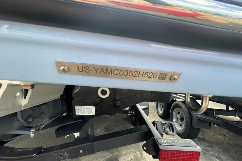 Slide: The Image of 2026 Yamaha Boats 252SD hull identification number on trailer, showcasing model details. - 26
