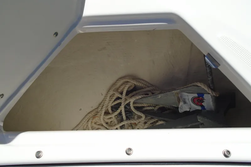 Slide: The Image of Anchor and rope storage in 2020 Regal LX4 boat compartment. - 15