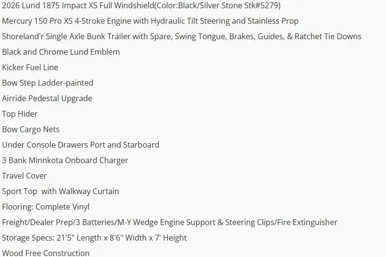 Slide: The Image of 2026 Lund 1875 Impact XS Sport boat at Water Werks Boat Sales dealership. - 1