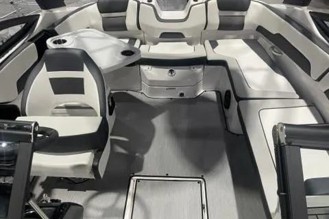 Slide: The Image of 2025 Yamaha Boats AR195 interior with modern seating and sleek design. - 3