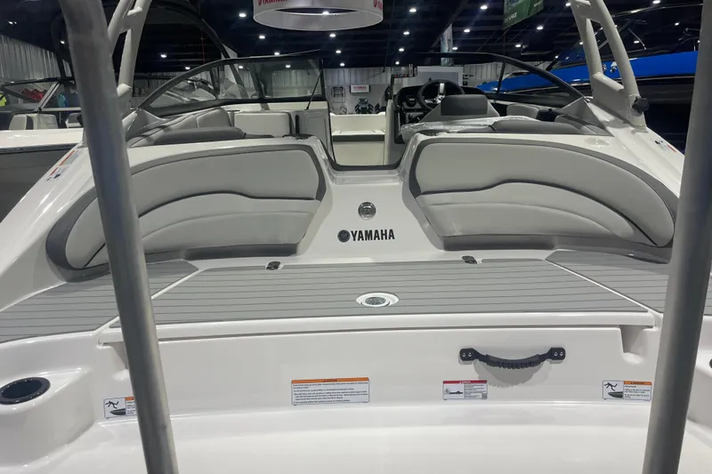 Slide: The Image of 2025 Yamaha AR190 boat interior with sleek seating and modern design. - 2