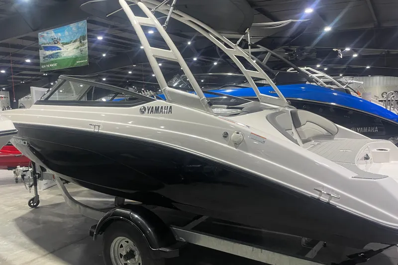 Slide: The Image of 2025 Yamaha AR190 boat displayed indoors, featuring sleek design and modern features. - 3