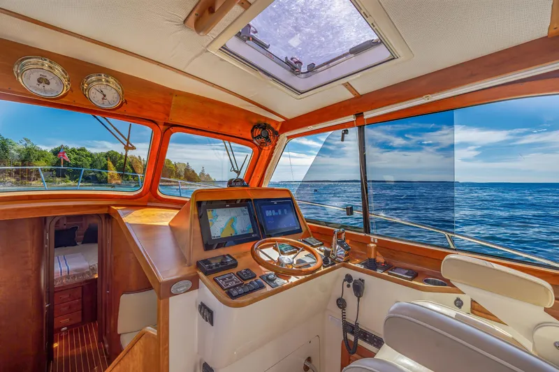 Slide: The Image of Interior of 2009 Hinckley Talaria 44 MY yacht with ocean view and navigation equipment. - 37