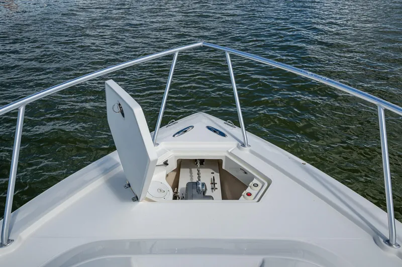 Slide: The Image of Bow view of 2014 SeaVee 430 boat with open anchor hatch. - 22
