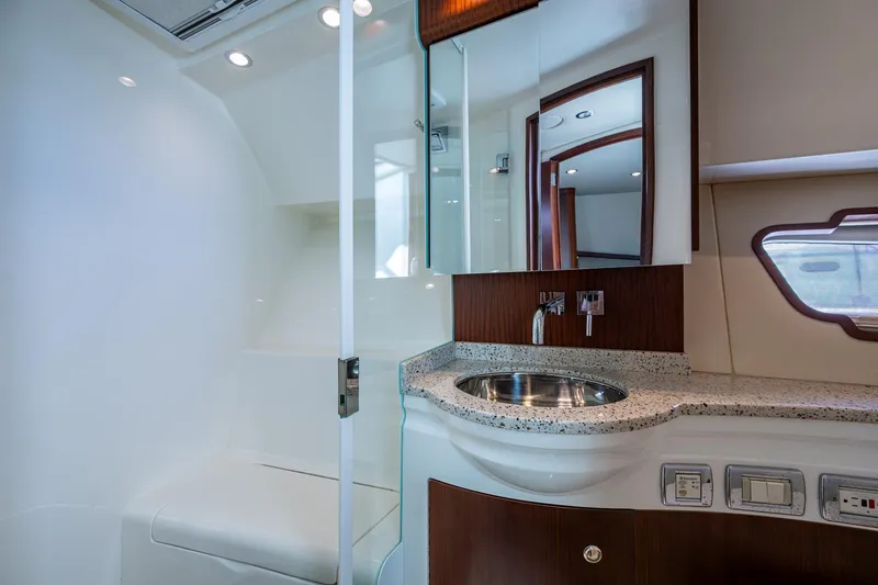 Slide: The Image of Luxurious 2014 SeaVee 430 yacht bathroom with modern fixtures and elegant design. - 58