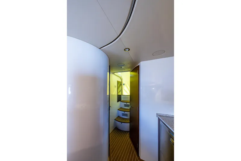 Slide: The Image of Interior of 2014 SeaVee 430 yacht with modern design and wood flooring. - 62