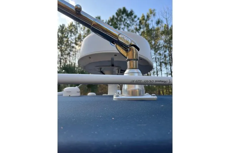 Slide: The Image of Close-up of 2006 Fountain 38 Tournament Edition boat equipment with trees in the background. - 2