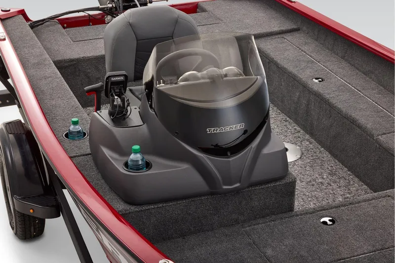 Slide: The Image of Manufacturer Provided Image: 2026 Tracker Super Guide V-16 SC boat interior with steering console and Garmin device. - 14