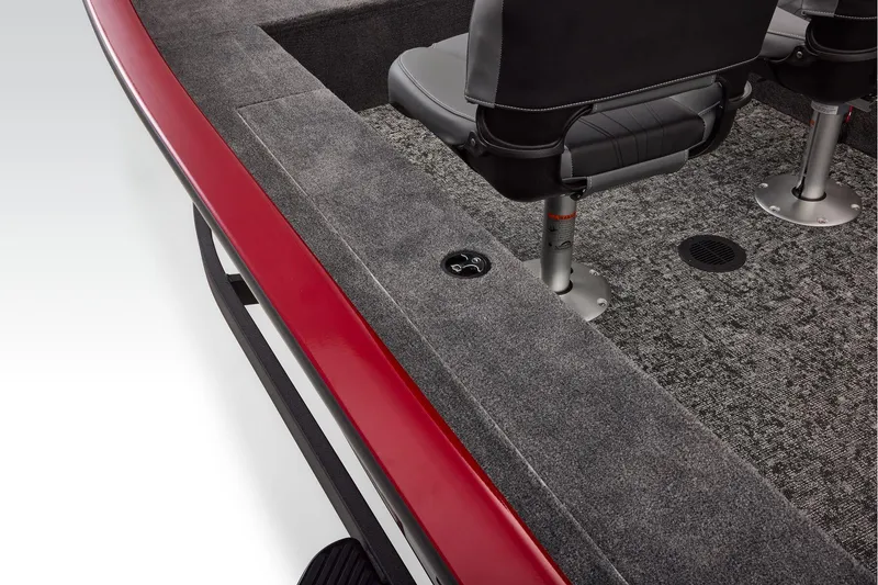 Slide: The Image of Manufacturer Provided Image: 2026 Tracker Super Guide V-16 SC boat interior with red trim and gray seating. - 24