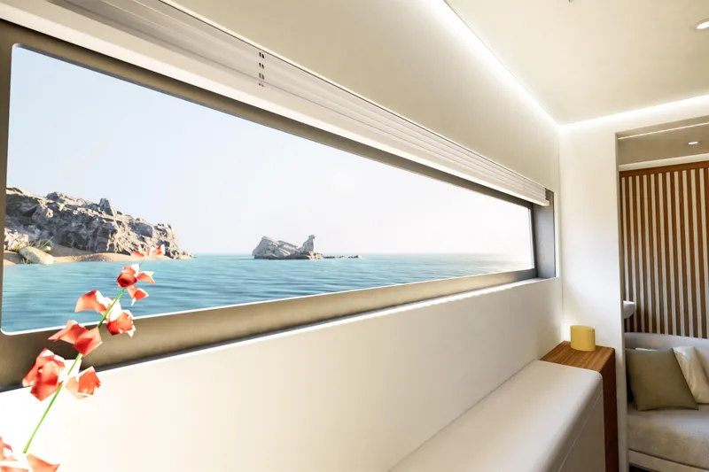 Slide: The Image of Luxurious interior of 2027 Fountaine Pajot 70 S yacht with ocean view. - 35