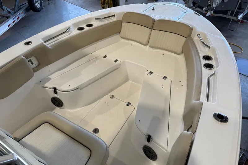 Slide: The Image of 2018 Sea Fox 248 Commander boat interior with seating and storage compartments. - 23