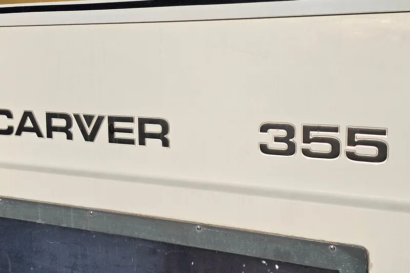 Slide: The Image of Carver 355 Aft Cabin Motor Yacht, 1995 model, nameplate detail. - 32