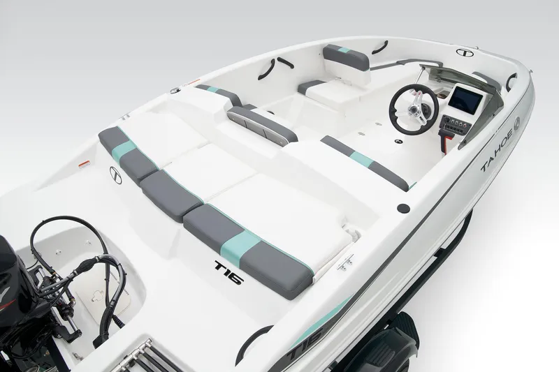 Slide: The Image of Manufacturer Provided Image: 2025 Tahoe T16 boat interior with modern seating and steering console. - 27