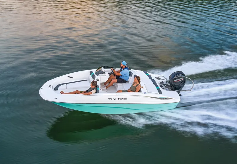 Slide: The Image of Manufacturer Provided Image: 2025 Tahoe T16 boat cruising on water with passengers enjoying the ride. - 39