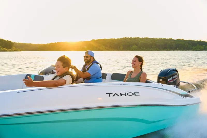 Slide: The Image of Manufacturer Provided Image: Family enjoying a ride on a 2025 Tahoe T16 boat at sunset. - 45