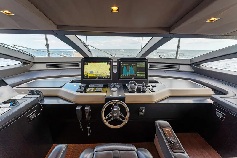Slide: The Image of Modern helm station of 2020 Mangusta 109 yacht with advanced navigation systems. - 42