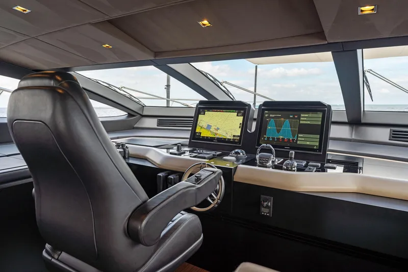 Slide: The Image of Mangusta 109 yacht helm station with advanced navigation systems, 2020 model. - 44