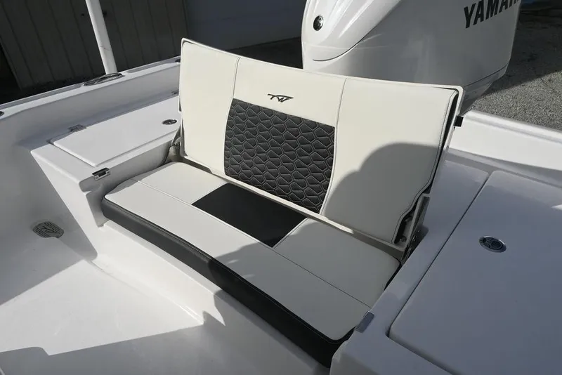 Slide: The Image of 2026 Tidewater 2210 Carolina Bay boat seat with stylish black and white upholstery. - 20