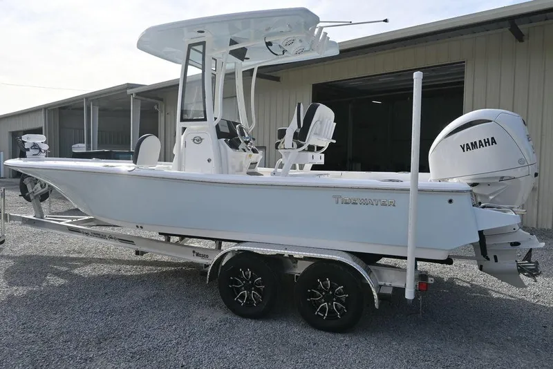 Slide: The Image of 2026 Tidewater 2210 Carolina Bay boat with Yamaha engine on a trailer. - 3