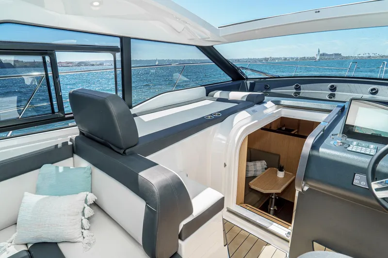 Slide: The Image of Luxurious interior of 2024 Bavaria SR38 yacht with ocean view and modern seating. - 31