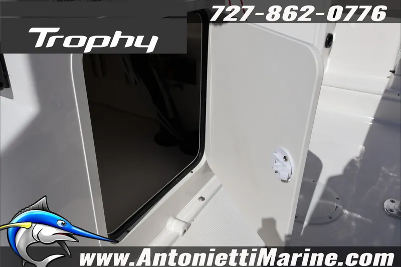 Slide: The Image of Open hatch on 2026 Trophy T18 Bay boat, Antonietti Marine branding. - 31