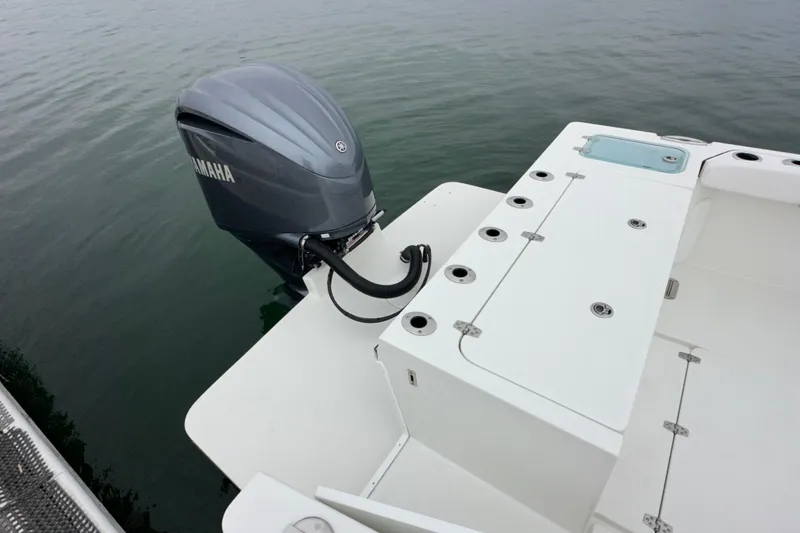 Slide: The Image of Luxurious seating on 2026 Parker 227 Explorer boat, featuring white leather upholstery and armrests. - 5