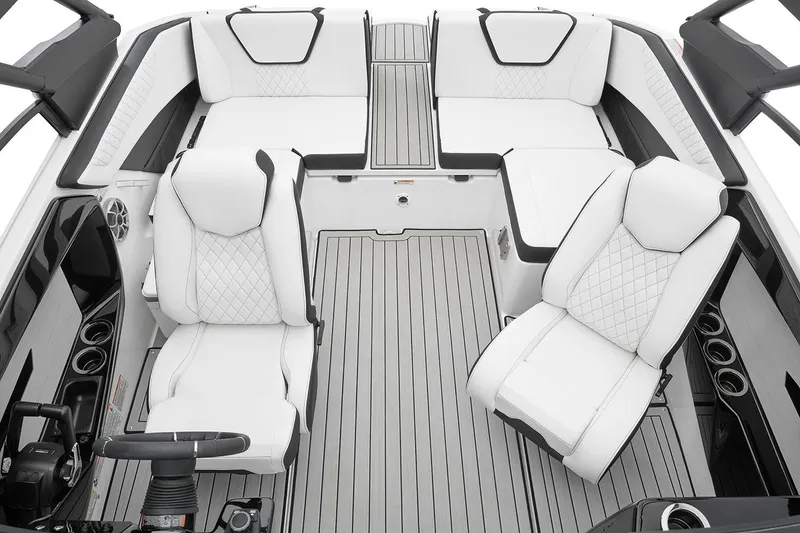 Slide: The Image of Manufacturer Provided Image: 2026 Yamaha Boats 222S interior with luxurious white seating and modern design. - 7
