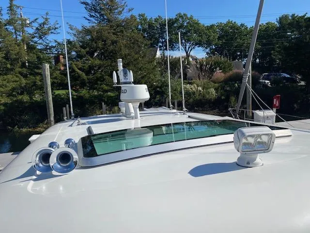 Slide: The Image of 2015 Sabre 42 Salon Express yacht deck with radar and spotlight. - 6