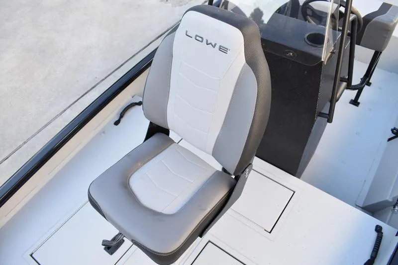 Slide: The Image of 2026 Lowe Roughneck RX1760 Pathfinder boat engine detail, showcasing sleek black design. - 7