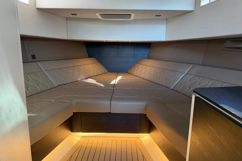 Slide: The Image of Luxurious interior cabin of 2022 Vanquish VQ45 yacht with elegant seating. - 21