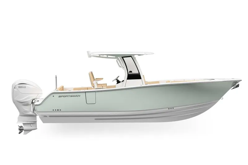 Slide: The Image of Manufacturer Provided Image: 2025 Sportsman Heritage 261 Center Console boat, side view, sleek design, light green hull. - 25