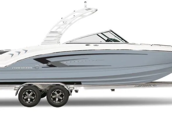 The Image of 2026 Chaparral 23 SSi OB boat on trailer, sleek design, side view. - 1