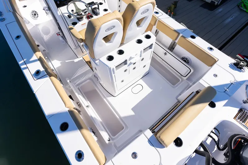Slide: The Image of Manufacturer Provided Image: 2025 Sportsman Open 262 Center Console boat, top view, dual engines, spacious seating. - 13