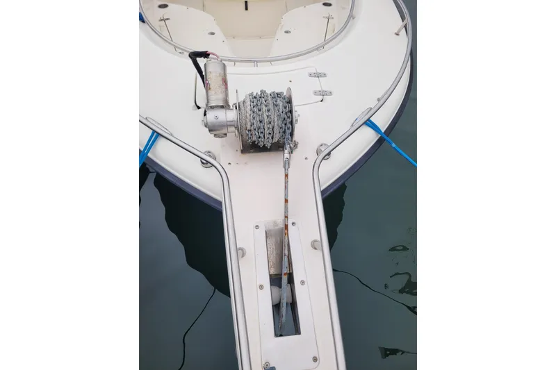 Slide: The Image of Bow of 2008 Pursuit C 250 Center Console with anchor and winch system. - 2