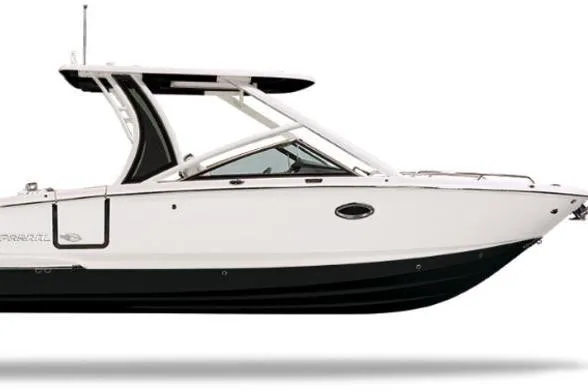 The Image of 2026 Chaparral 280 OSX boat, sleek white and black design, side view. - 2