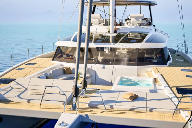 Slide: The Image of Luxurious 2027 Fountaine Pajot 70 S yacht with spacious deck and jacuzzi. - 16