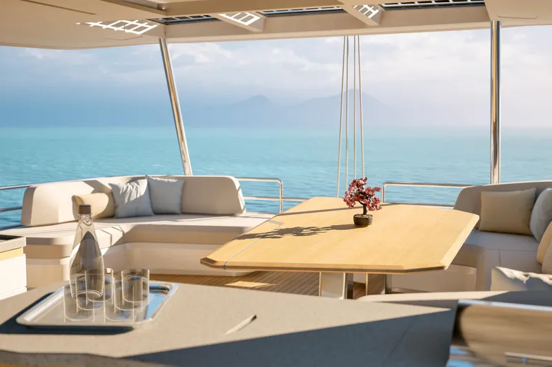 Slide: The Image of Luxurious interior of 2027 Fountaine Pajot 70 S yacht with ocean view. - 13