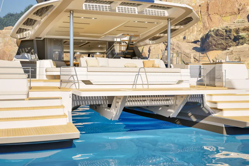 Slide: The Image of Luxurious 2027 Fountaine Pajot 70 S yacht with spacious deck and modern design. - 9