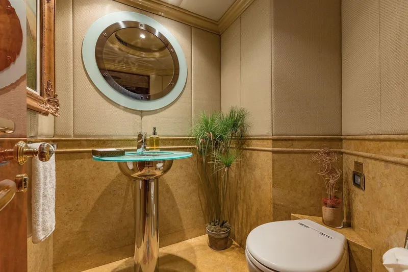 Slide: The Image of Luxurious bathroom on 2002 Christensen Tri Deck yacht with elegant fixtures and decor. - 22